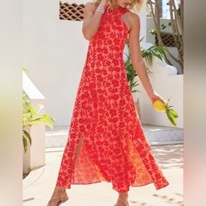 Soft Surroundings Red Floral Maxi Dress